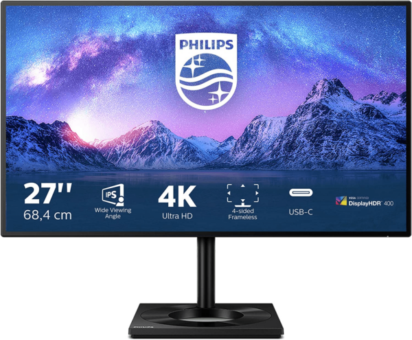 Монитор 27" PHILIPS 279C9 (00/01) IPS 3840x2160 60Gz 5мс 400кдм 1300:1 HDMI DP USB-C Черный