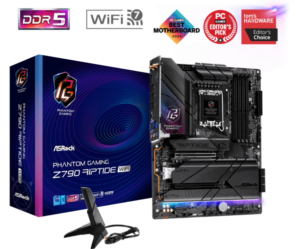 Материнская плата ASRock Z790 RIPTIDE WIFI LGA1700 4xDDR5 8xSATA RAID 5xM.2 HDMI DP eDP ATX