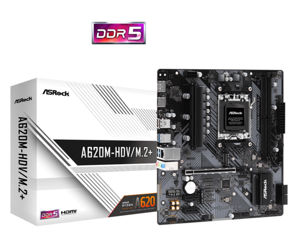 Материнская плата ASRock A620M-HDV/M.2+ AM5 2xDDR5 4xSATA3 RAID 2xM.2 HDMI DP mATX