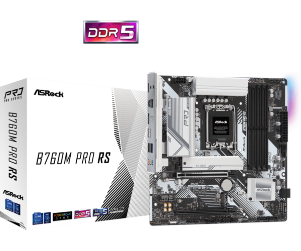 Материнская плата ASRock B760M PRO RS LGA1700 4xDDR5 4xSATA RAID 2xM.2 HDMI DP mATX