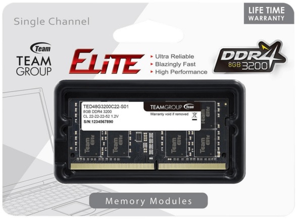 Оперативная память для ноутбука  8GB DDR4 3200Mhz Team Group ELITE SO-DIMM TED48G3200C22-S01