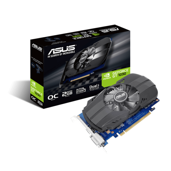 Видеокарта ASUS GeForce GT1030 Phoenix Fan OC Edition 2GB 64 bit DVIx1 HDMIx1 DDR5 PH-GT1030-O2G