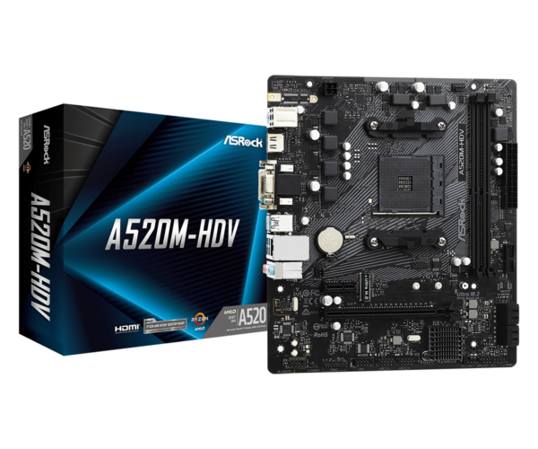 Материнская плата ASRock A520M-HDV AM4 2xDDR4 4xSATA3 M.2 D-Sub DVI HDMI mATX