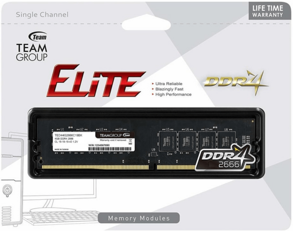 Оперативная память  4GB 2666MHz DDR4 Team Group ELITE PC4-21300 CL19 TED44G2666C1901