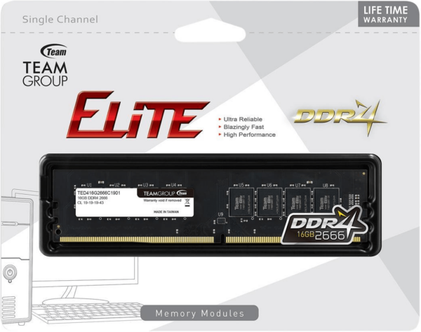 Оперативная память 16GB 2666MHz DDR4 Team Group ELITE PC4-21300 CL19 TED416G2666C1901