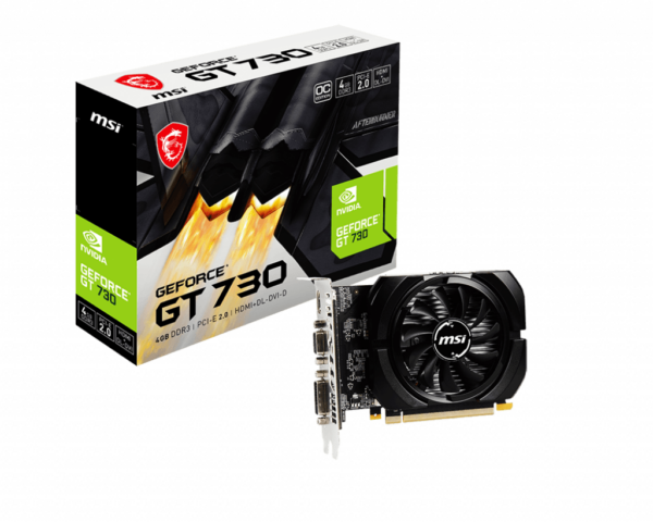 Видеокарта MSI GeForce GT 730, 4GB DDR3 64-bit 1xVGA 1xDVI 1xHDMI N730K-4GD3/OCV1