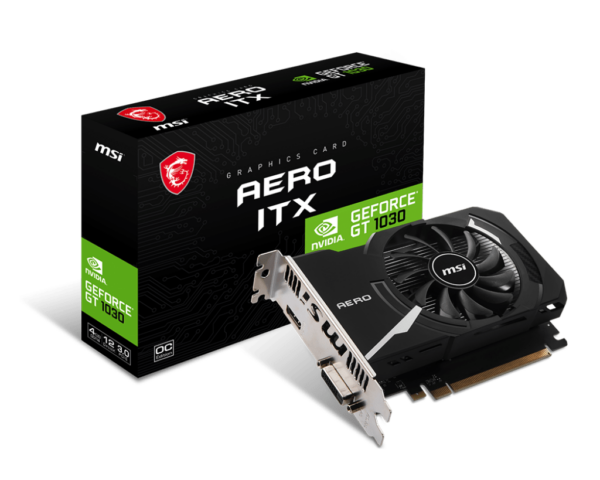 Видеокарта MSI GeForce GT1030 AERO ITX 4GD4 OC 4Gb DDR4 64bit DVI HDMI