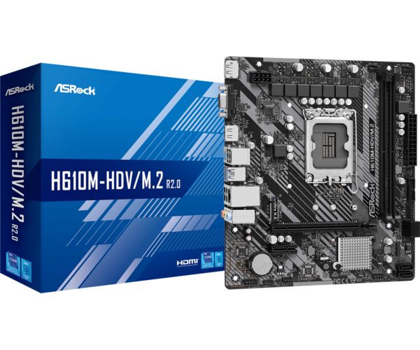 Материнская плата ASRock H610M-HDV/M.2 R2.0 LGA1700 2xDDR4 4xSATA M.2 D-Sub HDMI DP mATX