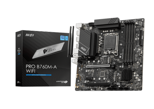 Материнская плата MSI PRO B760M-A WIFI LGA1700 4xDDR5 4xSATA3 RAID 2xM.2 2xHDMI 2xDP mATX