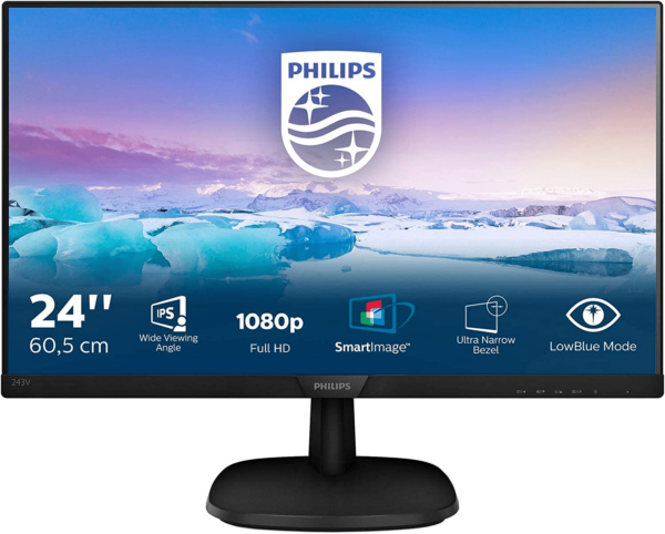 Монитор 23,8" PHILIPS 243V7QDSB/00/01 IPS 1920x1080 75Hz 4мс 250кдм 1000:1 VGA DVI HDMI Черный