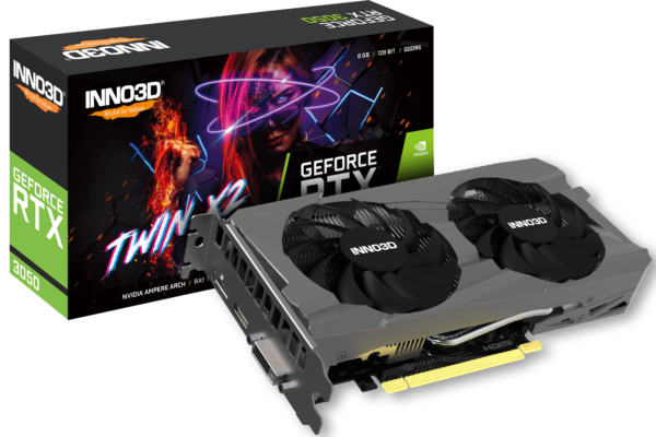 Видеокарта Inno3D GeForce RTX3050 TWIN X2, 8G GDDR6 128bit HDMI DP DVI N30502-08D6-1711VA41