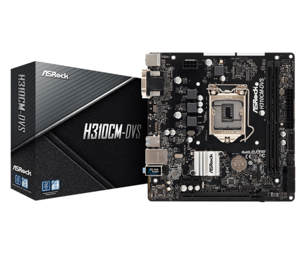 Материнская плата ASRock  H310CM-DVS LGA1151 INTEL H310 2xDDR4 4xSATA3 1xD-Sub 1xDVI-D mATX