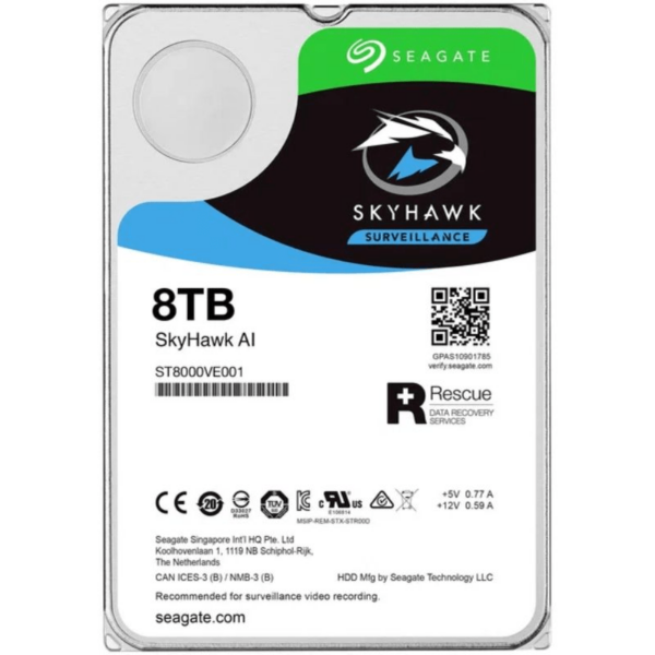 Жесткий диск для видеонаблюдения  8Tb Seagate SkyHawk AI SATA3 3.5" 256Mb ST8000VE001