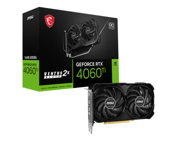 Видеокарта MSI GeForce RTX 4060 TI VENTUS 2X BLACK 16G OC, 16G GDDR6 128-bit HDMI 3xDP