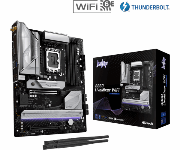 Материнская плата ASRock B860 LIVEMIXER WIFI LGA1851 4xDDR5 4xSATA 3xM.2 1xHDMI 1xThund4 Wifi ATX